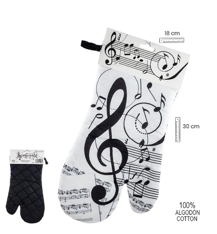 Oven Mitt White with Black Notes and Clefs