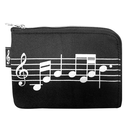 Coin purse - black with a white stave, treble clef & notes.