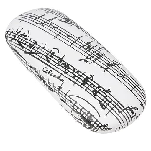 Glasses case - white with black manuscript & cleaning cloth.