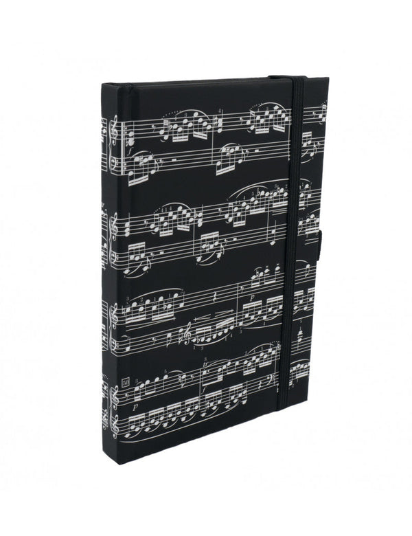 A5 Notebook Black with White Music Manuscript and Elastic Band