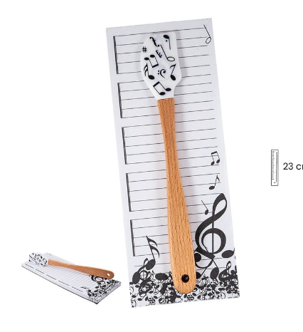 Notepad White with Black Staves and Spatula with Notes and Clefs