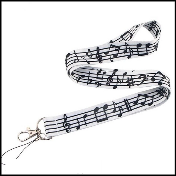 Music Note Lanyard (white with black notes)