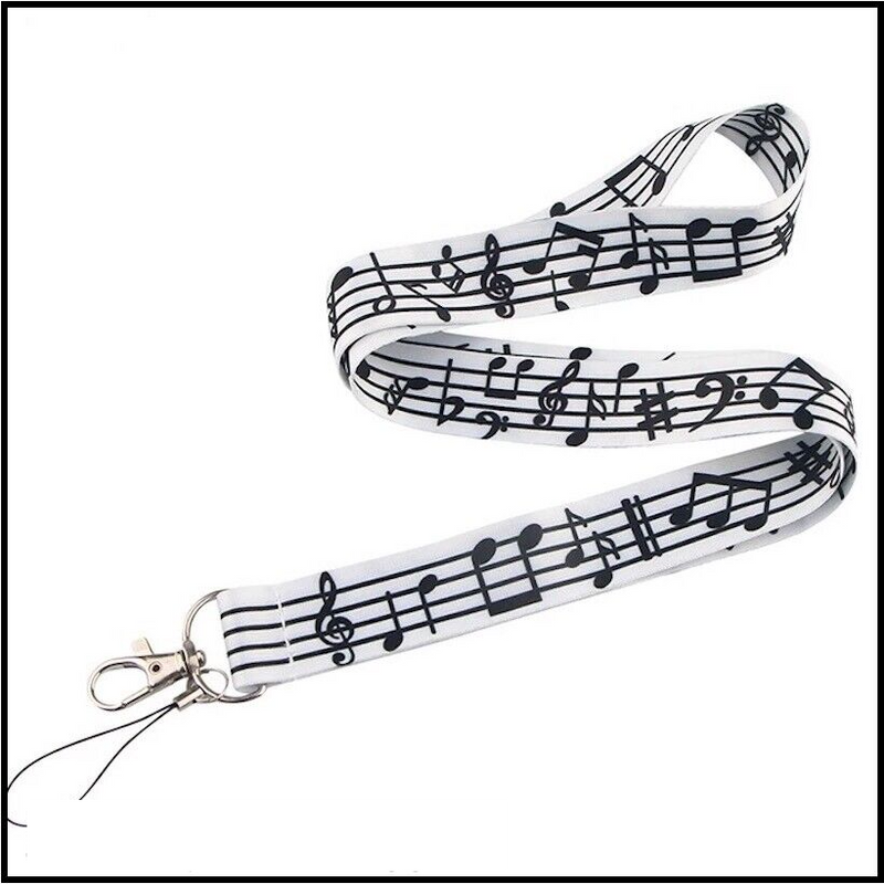 Music Note Lanyard (white with black notes)